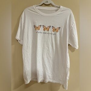 Alpha Omicron Pi white and orange butterfly top​